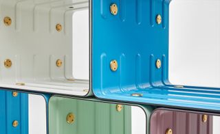brightly coloured shelving units