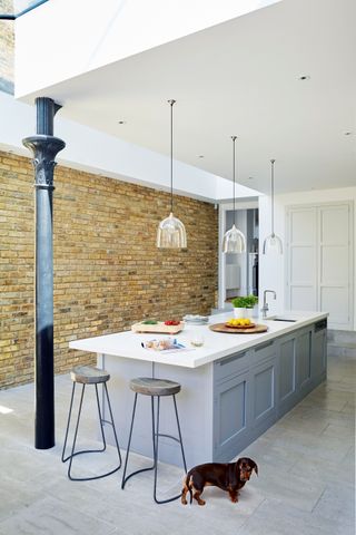 Open plan kitchen extension withe exposed brick walls