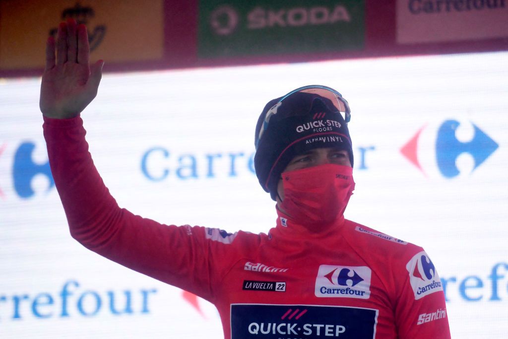 Remco Evenepoel wears the red leader&#039;s jersey at the Vuelta a Espana after stage 6