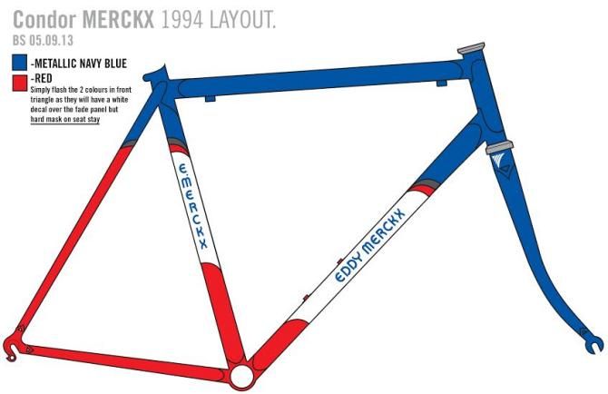 A diagram of the Condor Merckx bike for the painters