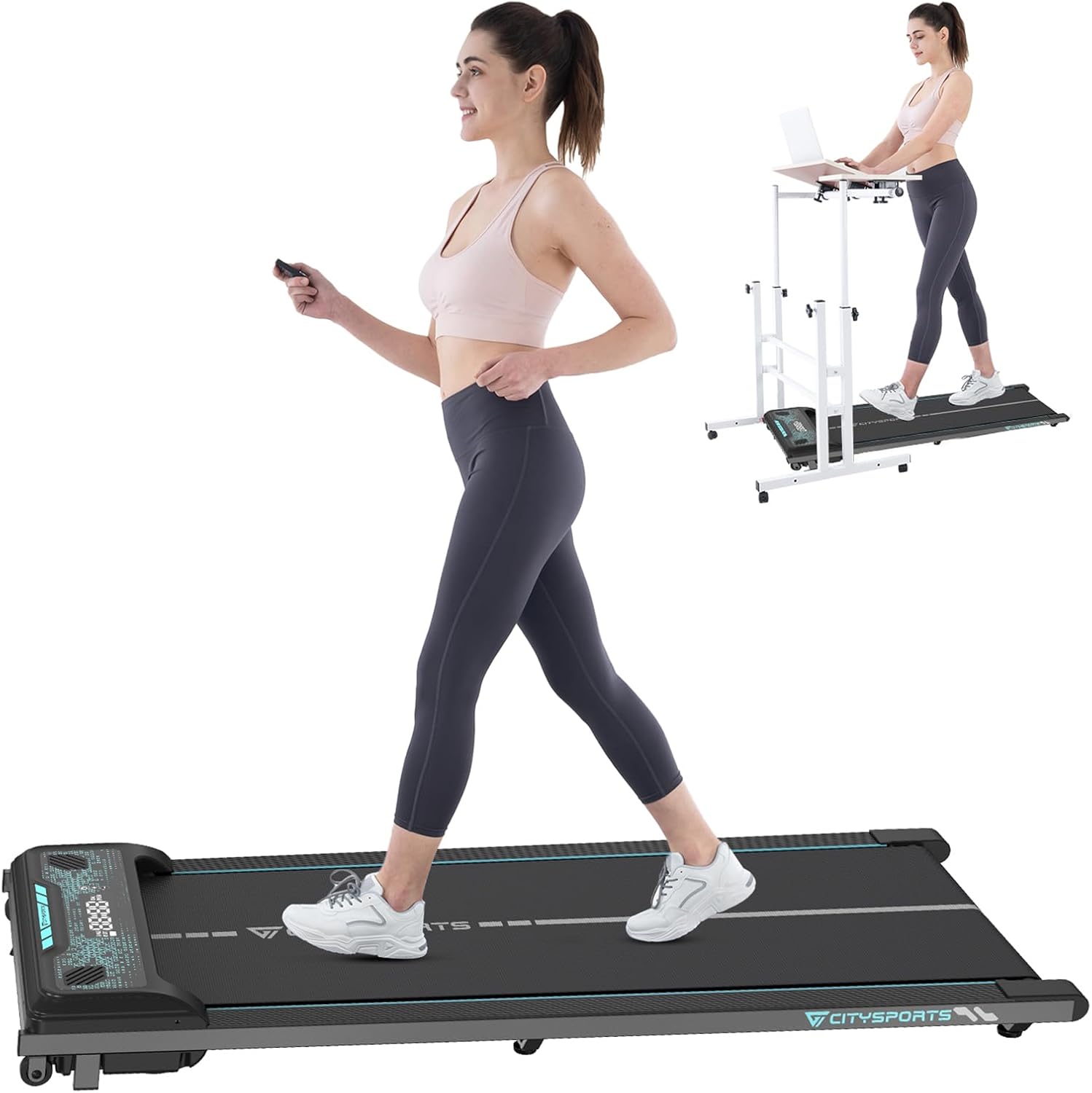 Citysports Treadmills for Home,under Desk Treadmill Ultra Slim Walking Pad With Remote,led Display and Bluetooth Speaker,compact Motorised Treadmill,no Assembly (green)