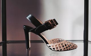 It shone through in basket-weave uppers and streamlined silhouettes on sculptural cedarwood block heels