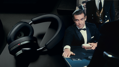 Bowers & Wilkins PX8 007 Edition headphones and classic scene from James Bond's Dr. No 