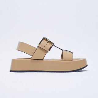  Zara Leather Platform Sandals with Buckles