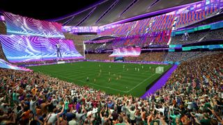 A football match on a pitch surrounded by fans in FIFA 22 Ultimate Team