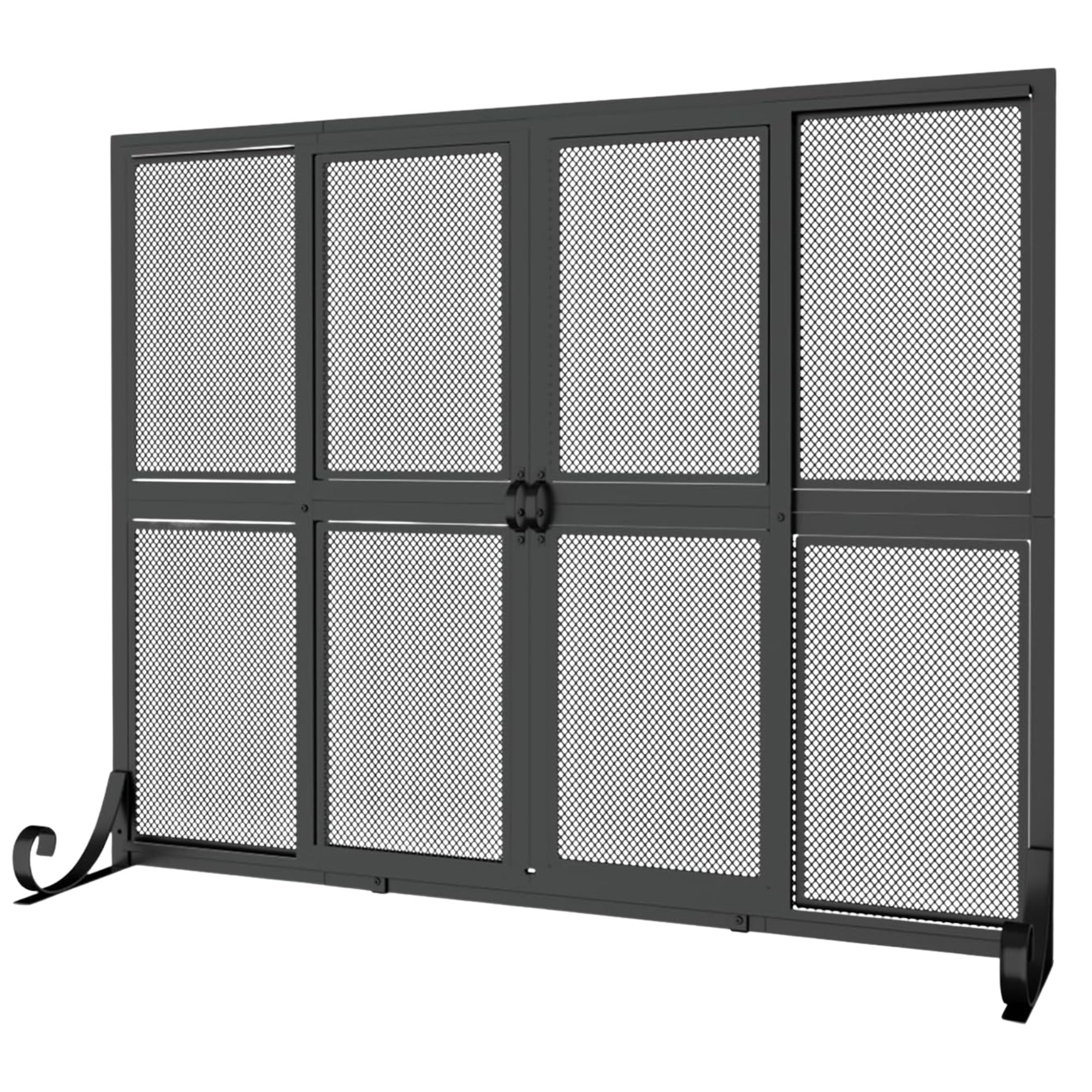 Fireplace screen with sliding doors