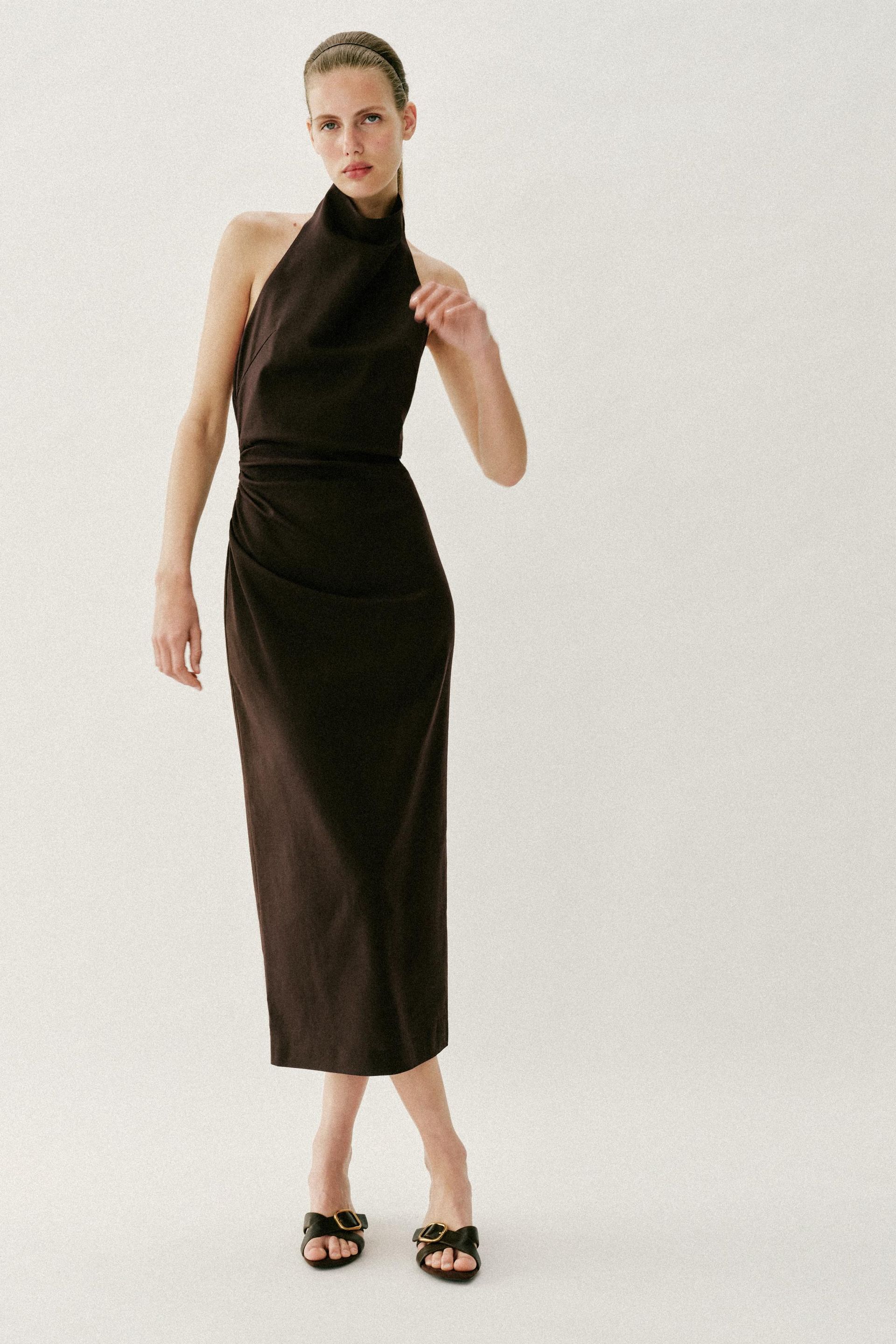 Linen Halter Neck Midi Dress