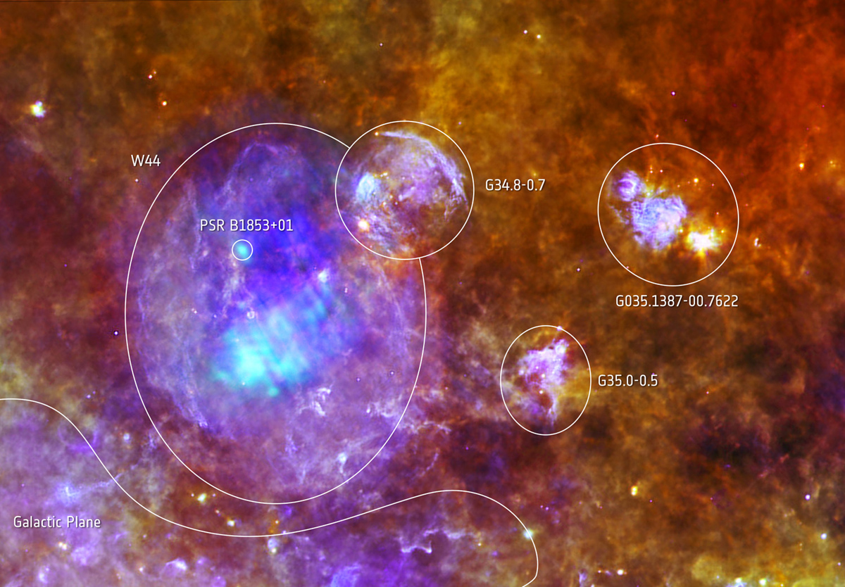 Supernova Remnant W44 Annotated 