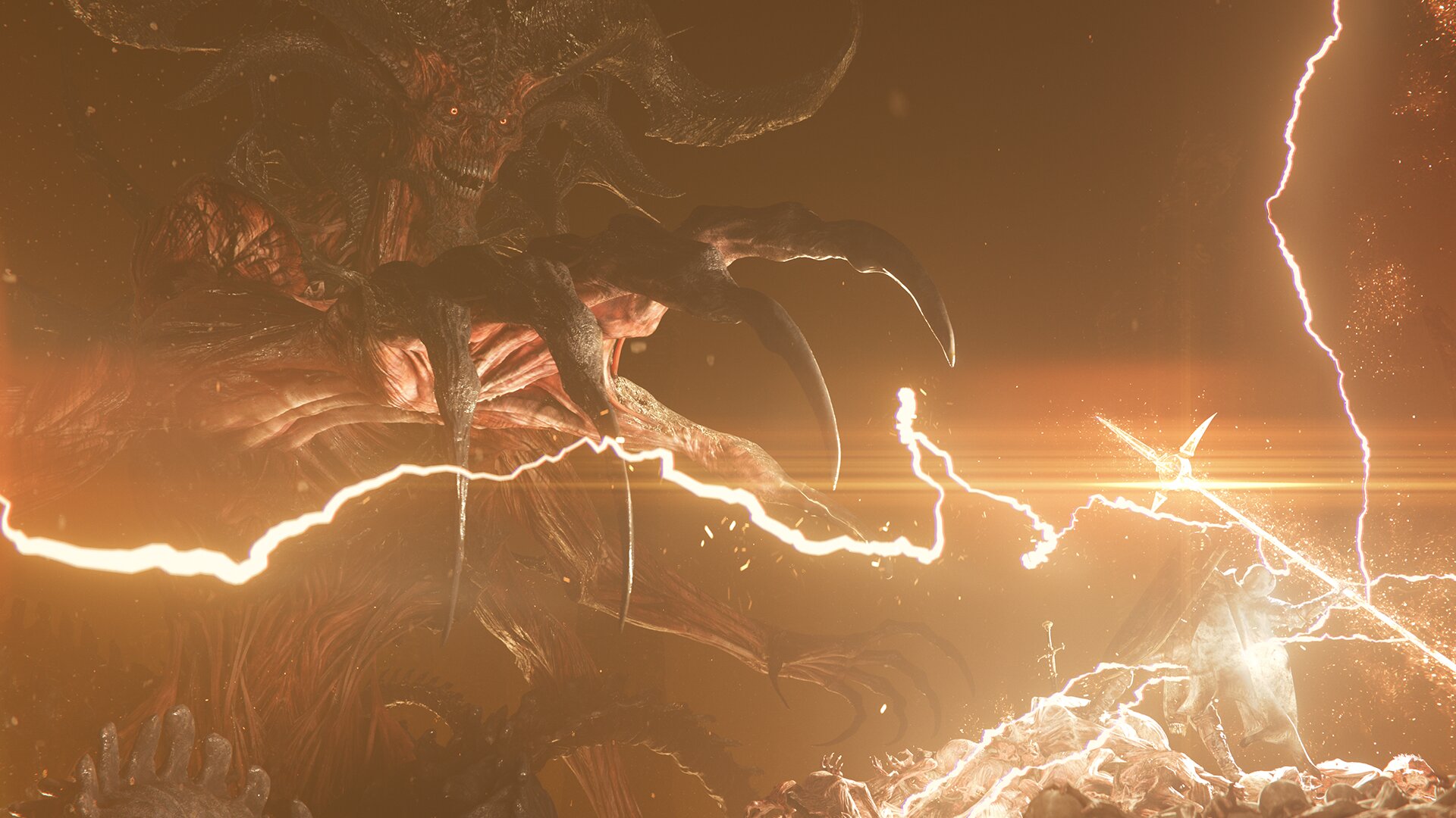 Mephisto and the player having a showdown in Diablo 4 Lord of Hatred