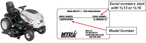 MTD Gold Tractor Identification (Located under seat)