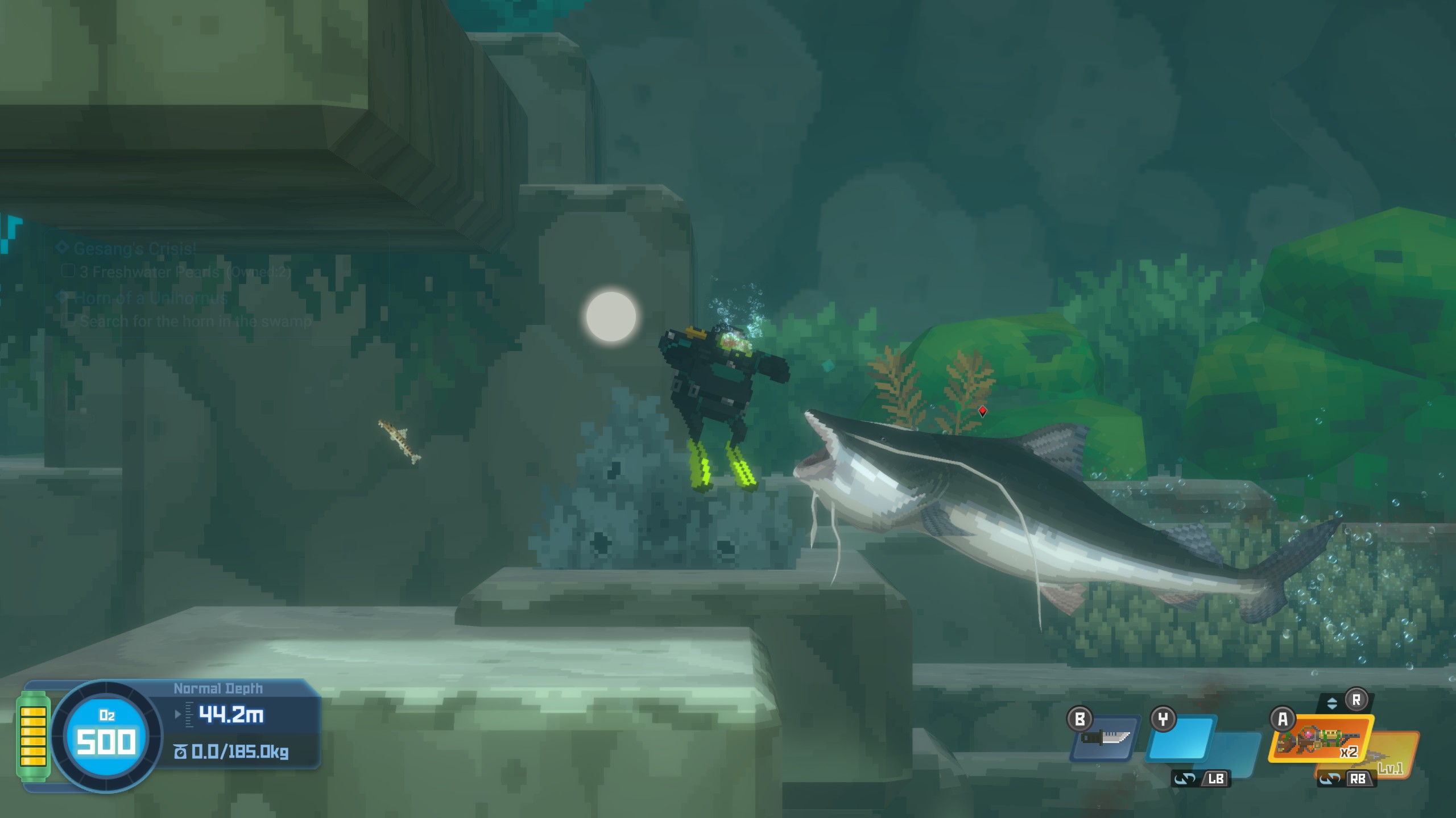 Dave being attacked by a large catfish