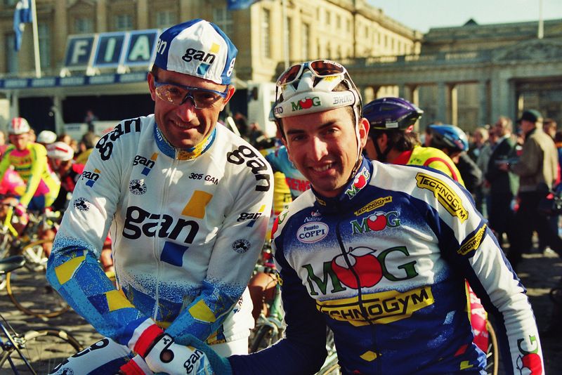 Gilbert Duclos-Lassalle and Fabio Baldato on the 1995 start line