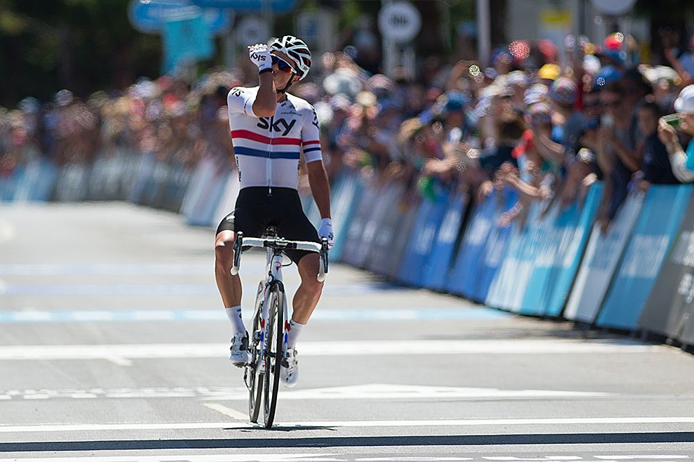Peter Kennaugh kisses his wrist in celebration
