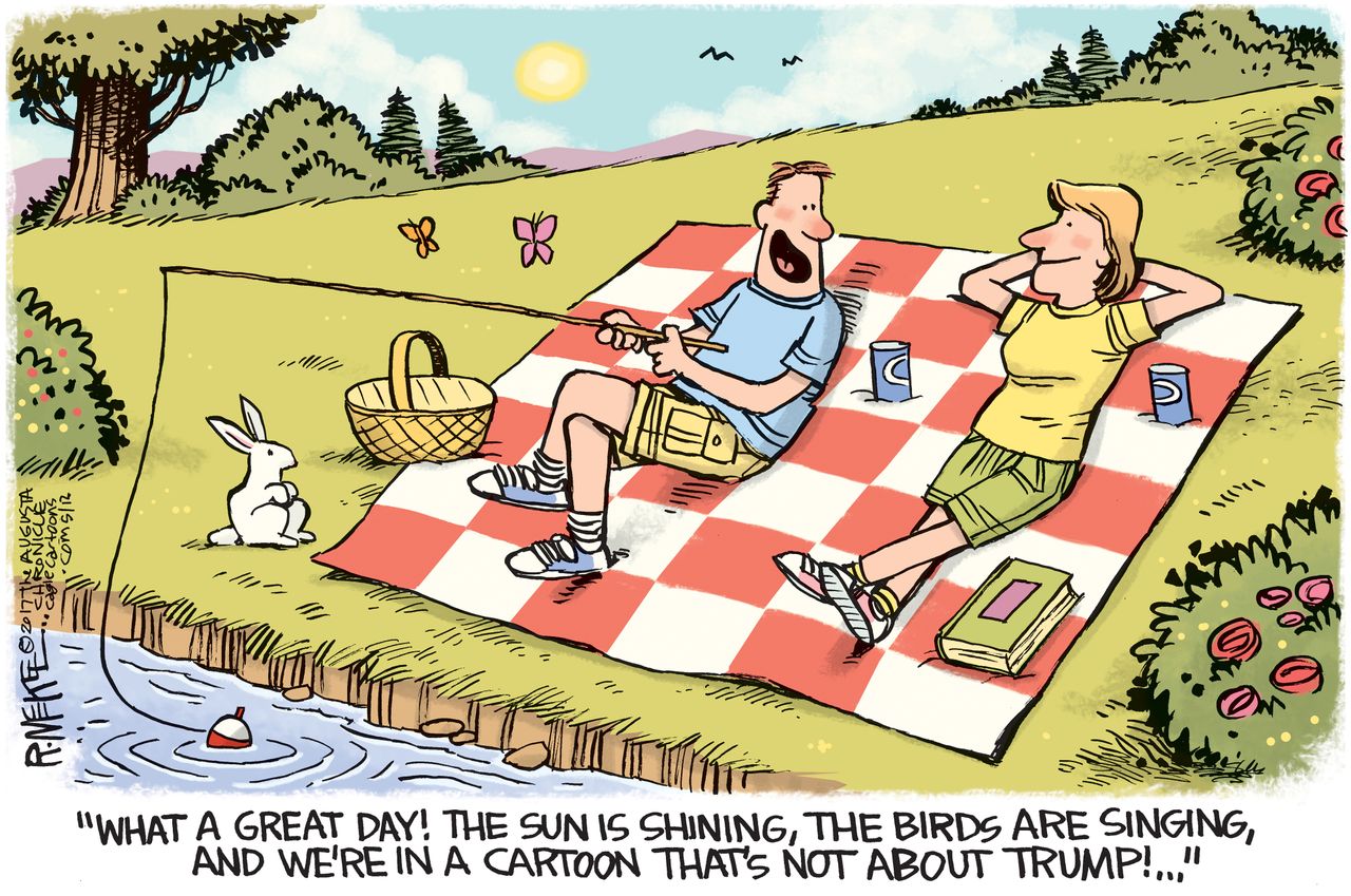 Political Cartoon U.S. Trump Sunshine Happiness Picnic