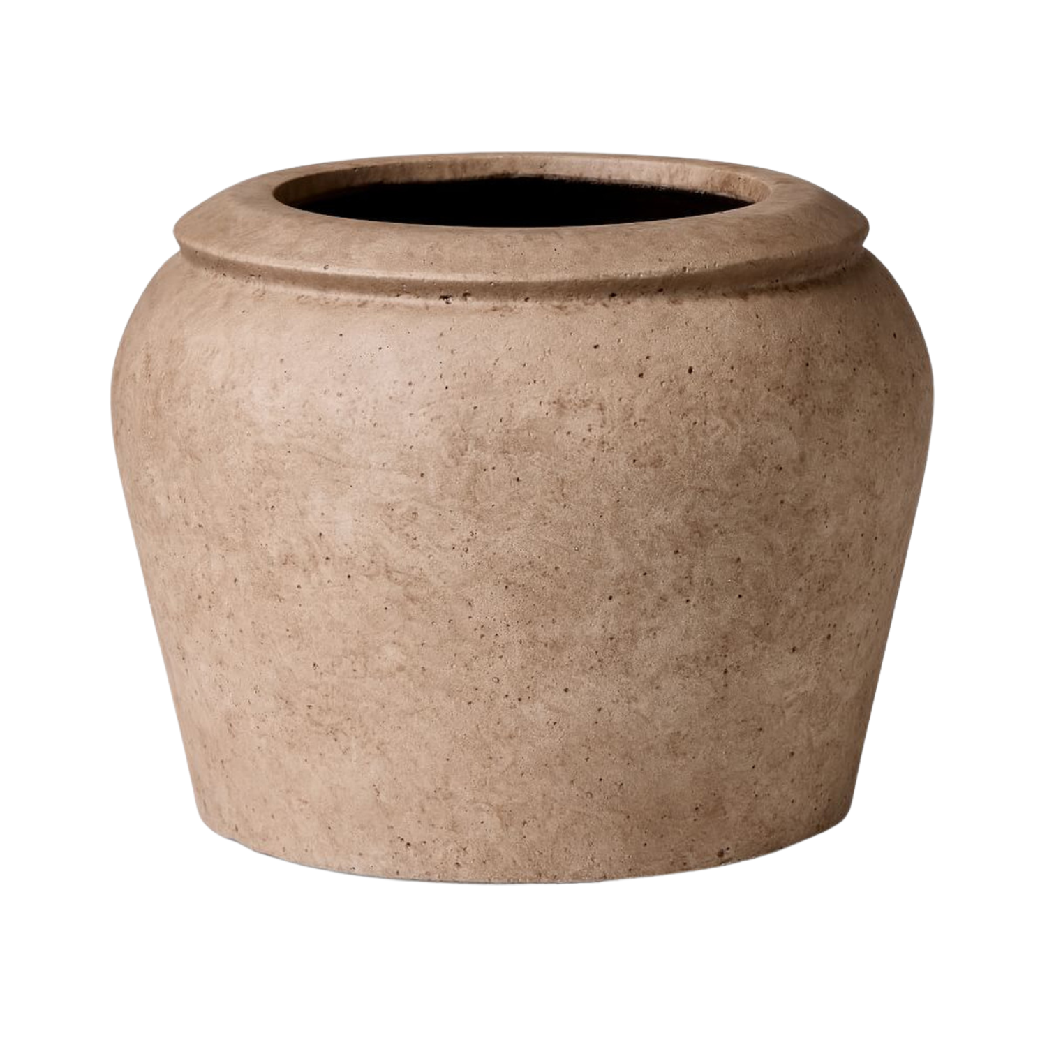 A large brown speckled curved planter