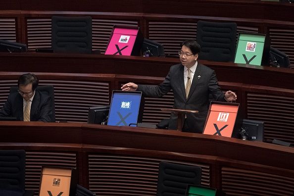 A pro-democracy Hong Kong lawmaker argues against a Beijing-backed electoral reform bill