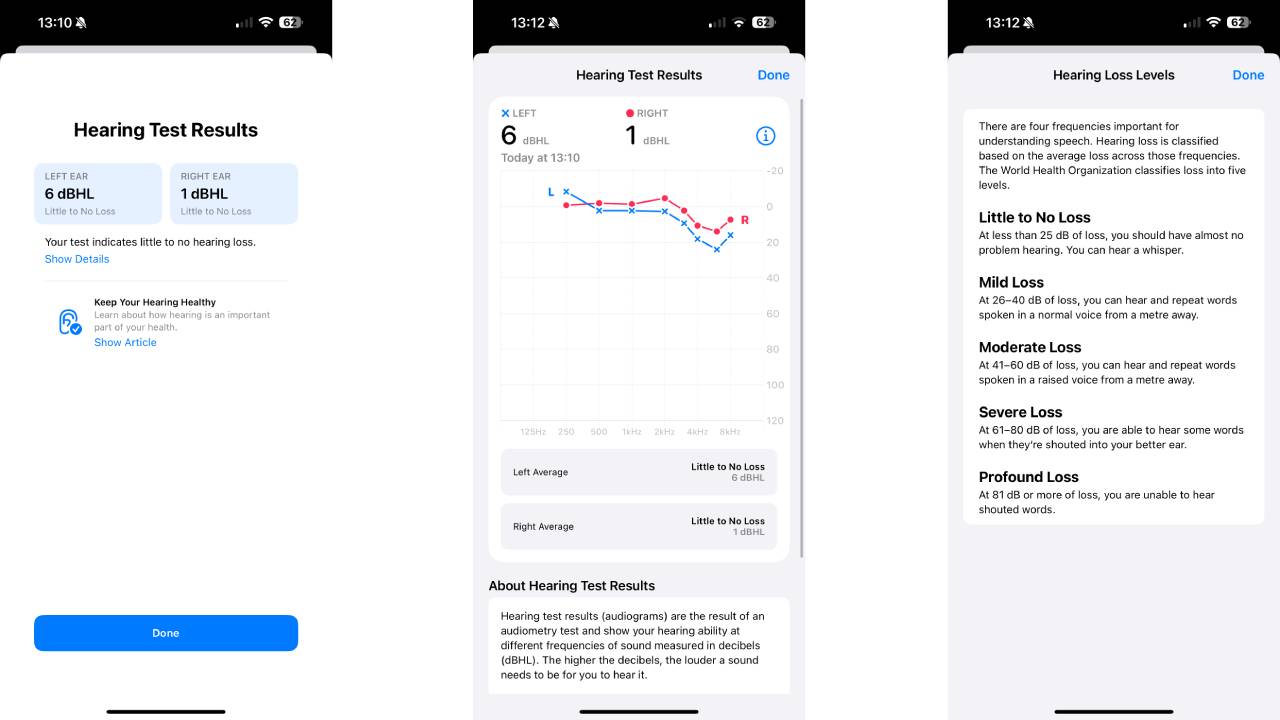 A screenshot showing the hearing test process