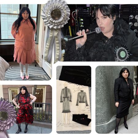 a collage of Lena Dunham's Famesick tour looks