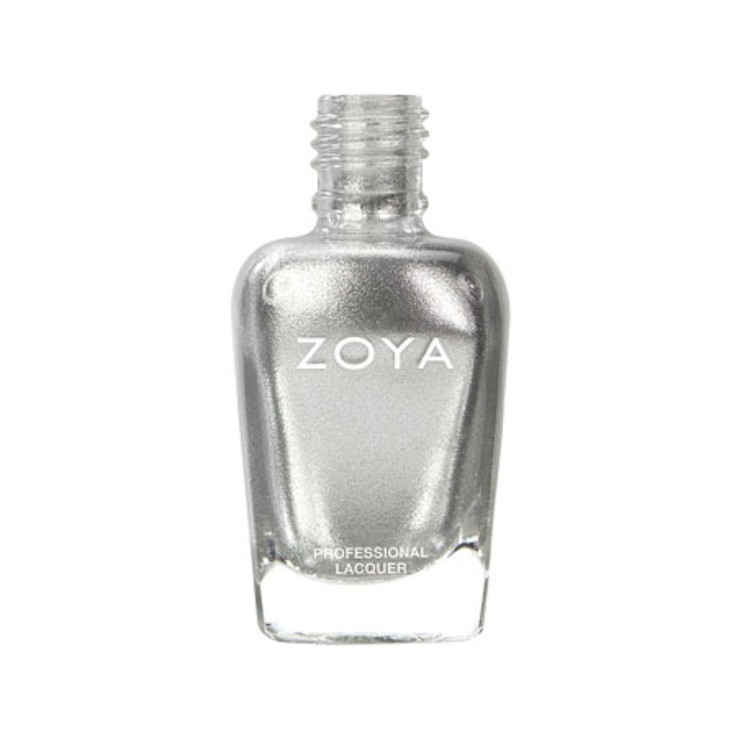 A bottle of Zoya silver nail polish.