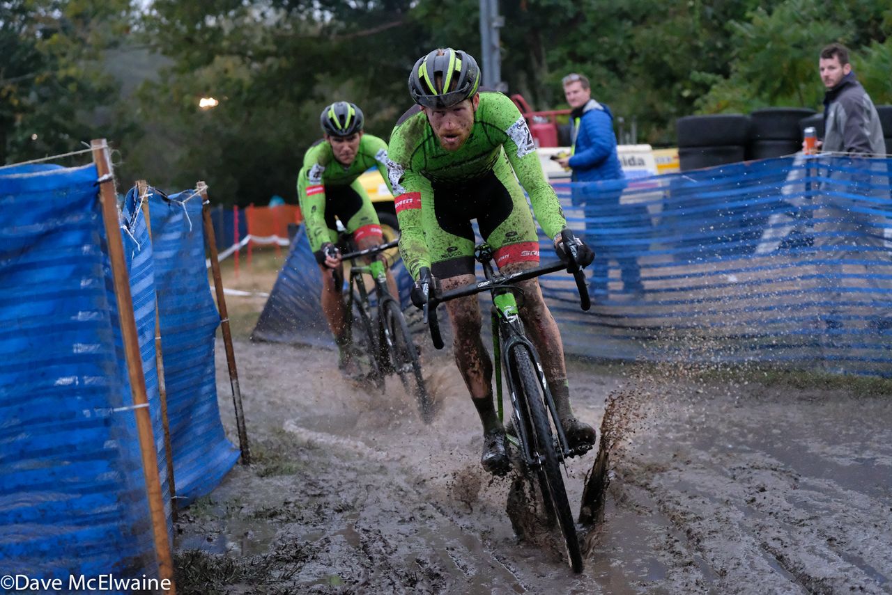 Stephen Hyde (Cannondale) leading his team-mate Curtis White mid-race