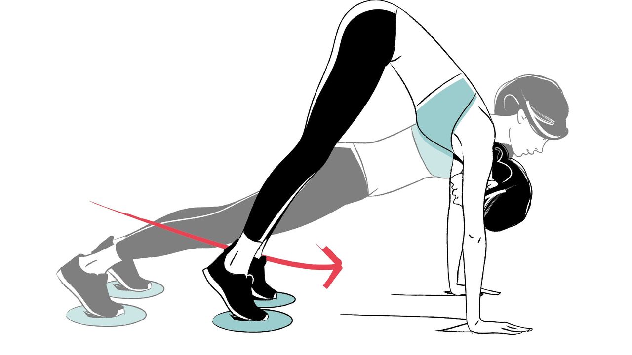Person performing plank pikes against white background
