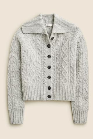 Collared Cable-Knit Cardigan Sweater