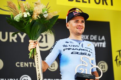 Tom Pidcock on the podium at the Tour de France