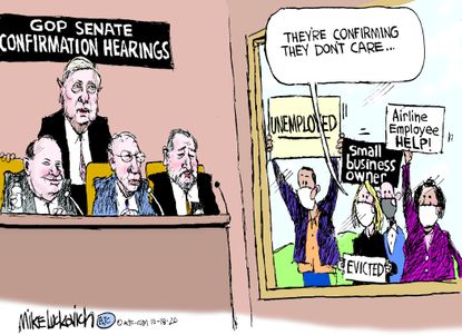Political Cartoon U.S. Republican senators covid relief