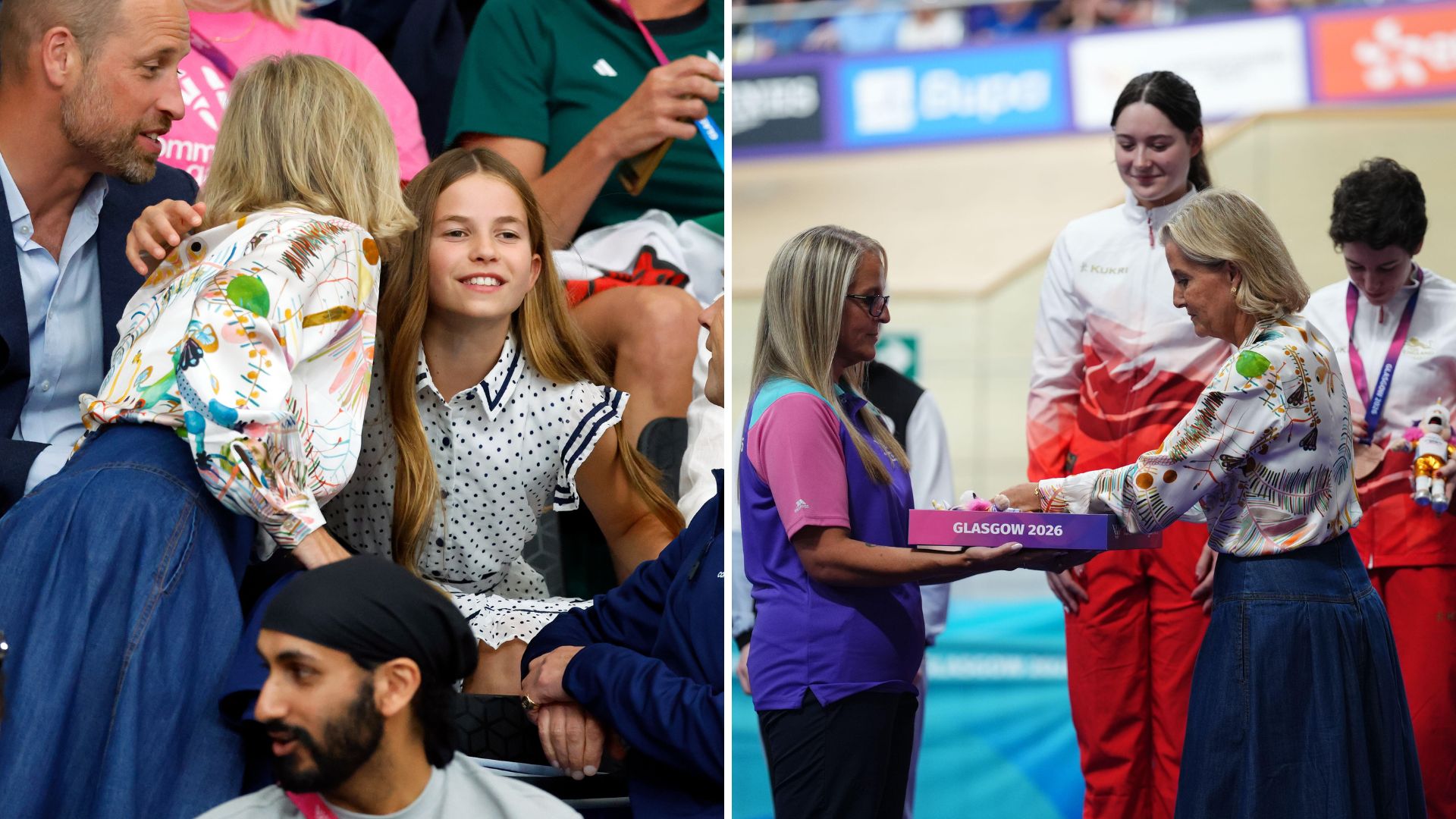 A composite of two pictures of the Duchess of Edinburgh attending the 2026 Commonwealth Games