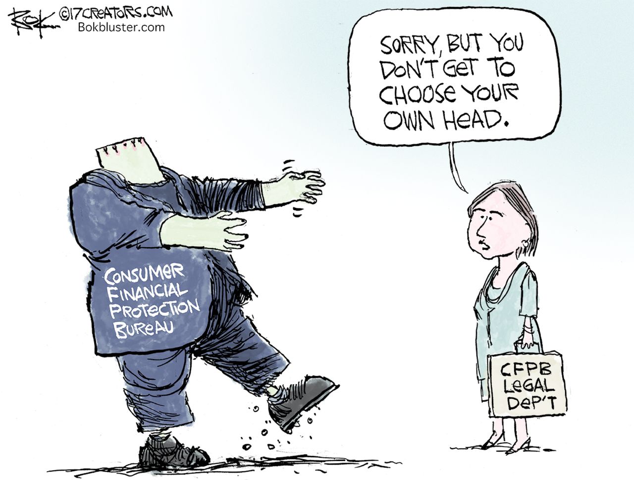 Political cartoon U.S. CFPB head