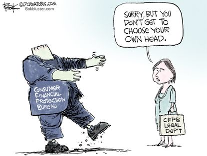 Political cartoon U.S. CFPB head
