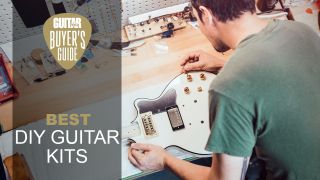 Man building an electric guitar 