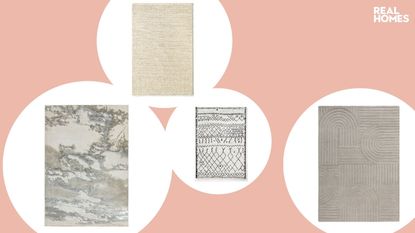 Best rugs: pink graphic with La Redoute Berber Rug, Dunelm Zen Rug, The Rug Seller Marble rug, La Redoute Wool Rug