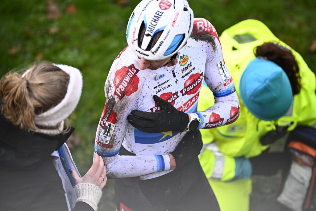 Belgian Michael Vanthourenhout gets injured during a fall during the men elite race at the Urban Cross Kortrijk cyclocross cycling event on Saturday 25 November 2023 in Kortrijk the second stage in the X2O Badkamers Trofee Veldrijden competitionBELGA PHOTO JASPER JACOBS Photo by JASPER JACOBS BELGA MAG Belga via AFP Photo by JASPER JACOBSBELGA MAGAFP via Getty Images