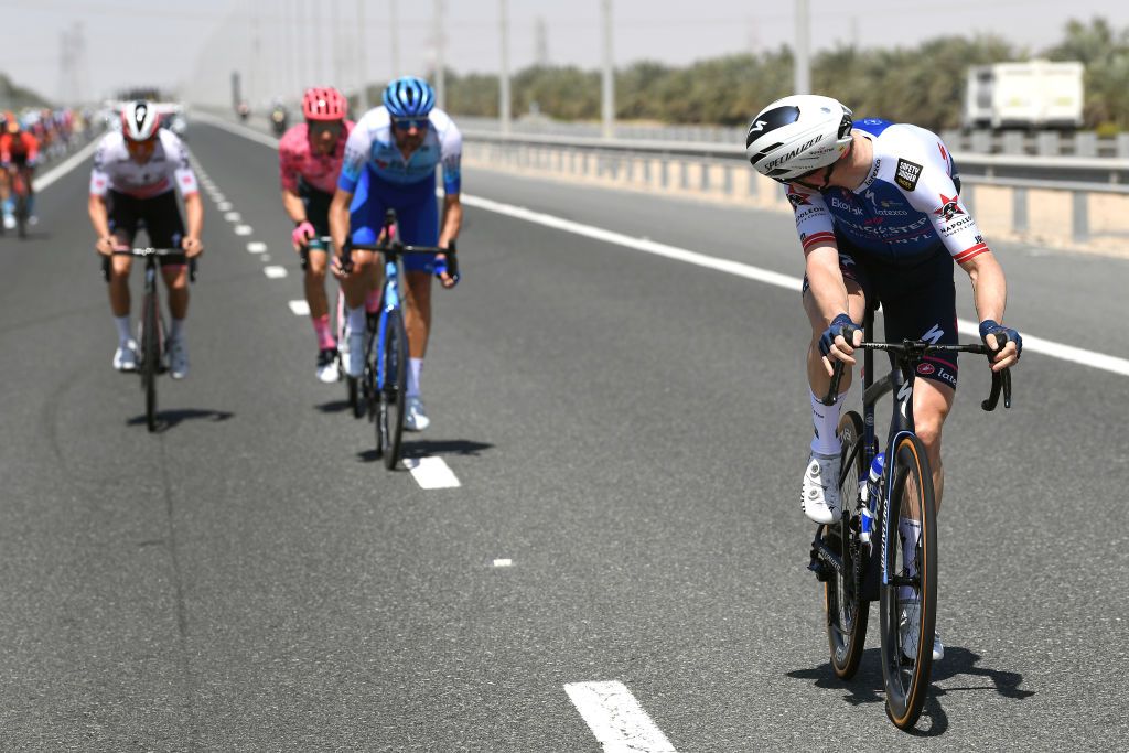 MADINAT ZAYED UNITED ARAB EMIRATES FEBRUARY 20 Michael Morkov of Denmark and Team QuickStep Alpha Vinyl attacks during the 4th UAE Tour 2022 Stage 1 a 184km stage from Madinat Zayed to Madinat Zayed UAETour WorldTour on February 20 2022 in Madinat Zayed United Arab Emirates Photo by Tim de WaeleGetty Images