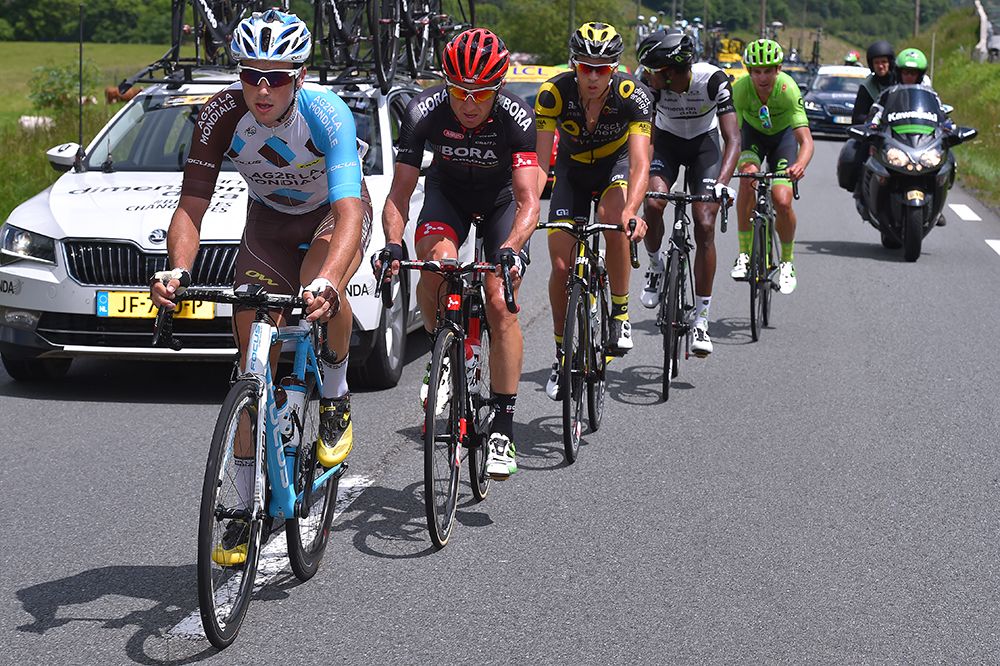 Alexis Gougeard leads the breakaway on stage 2 of the Criterium du Dauphine
