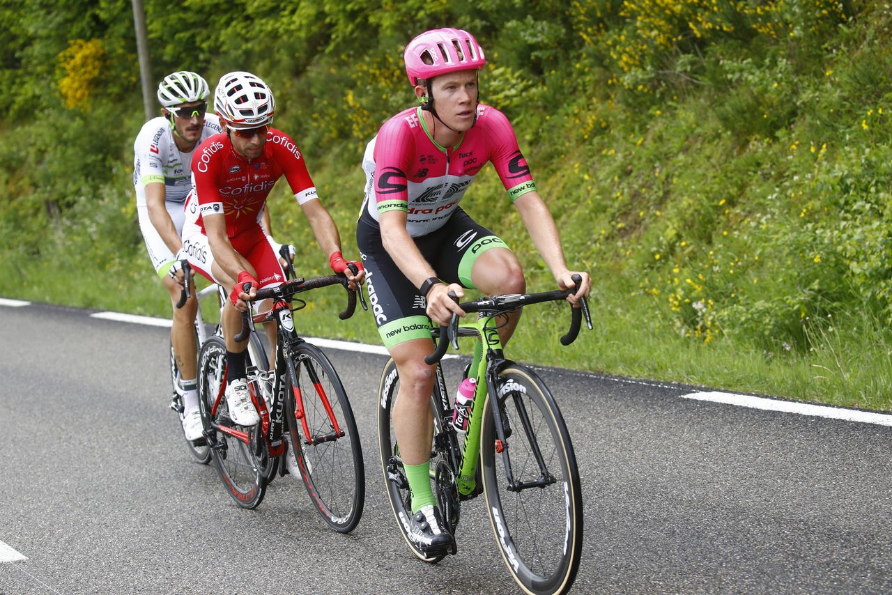 Lawson Craddock (EF-Drapac) leads the breakaway