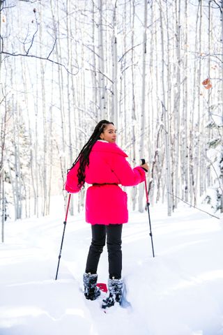 Snow, Winter, Footwear, Snowshoe, Cross-country skiing, Trekking pole, Ski, Recreation, Tree, Nordic skiing,