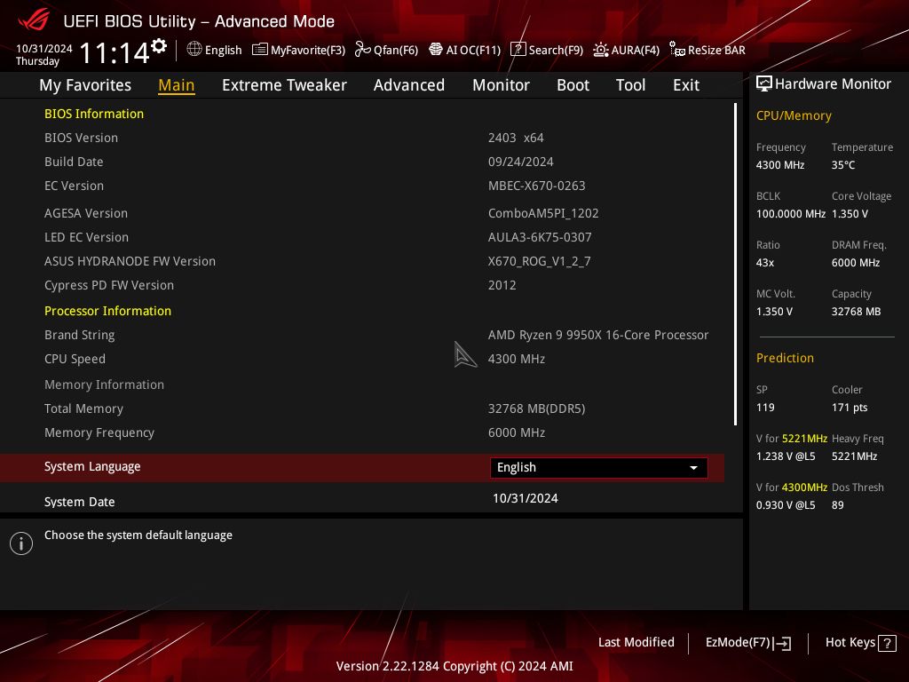 An Asus BIOS page on a X670E motherboard in 768p.