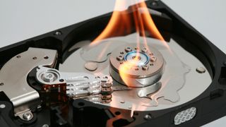 A hard drive on fire.
