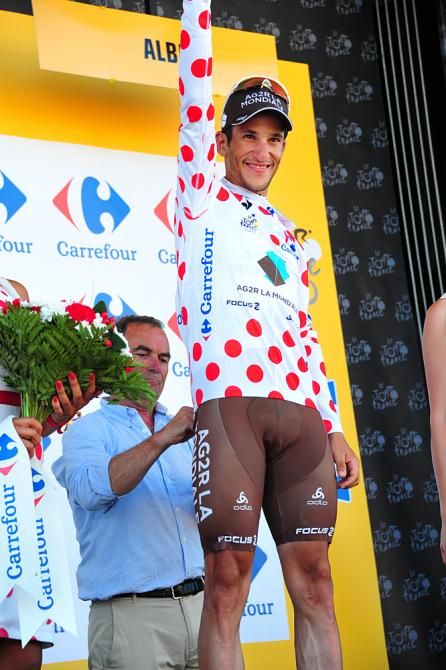 Blel Kadri in the polka dot jersey after his breakaway