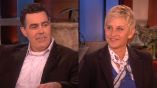 Adam Carolla and Ellen DeGeneres during Carolla's interview on The Ellen DeGeneres Show.