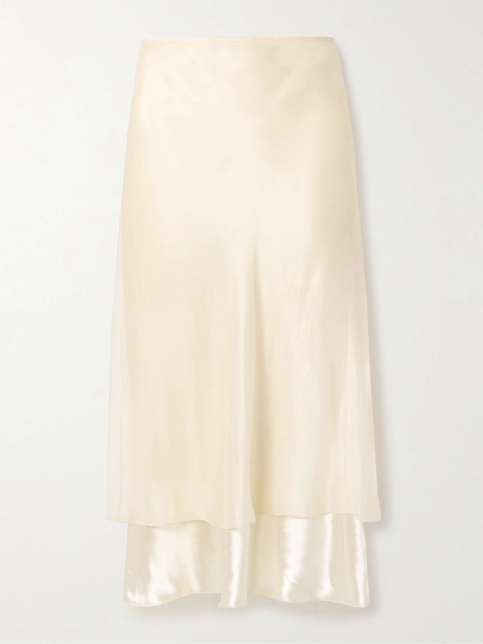 Monina Layered Satin and Organza Midi Skirt