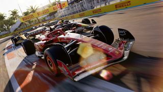 Promotional screenshot of F1 racing cars in EA Sports F1 24