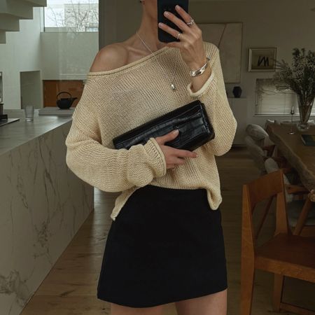 Anouk Yve in a Banana Republic sweater and skirt