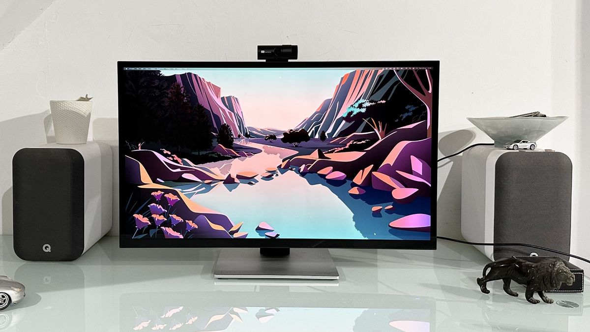 The Acer ProCreator PE320QXT on a desk in a home office during our testing process