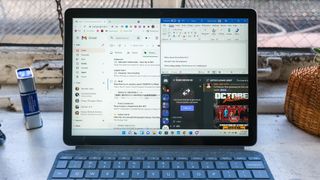The Microsoft Surface Go 3 with three apps open at once