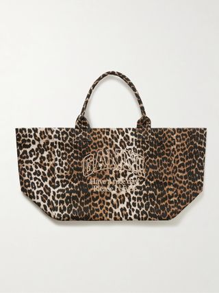 + Net Sustain Shopper Xxl Embroidered Leopard-Print Recycled-Cotton Canvas Tote