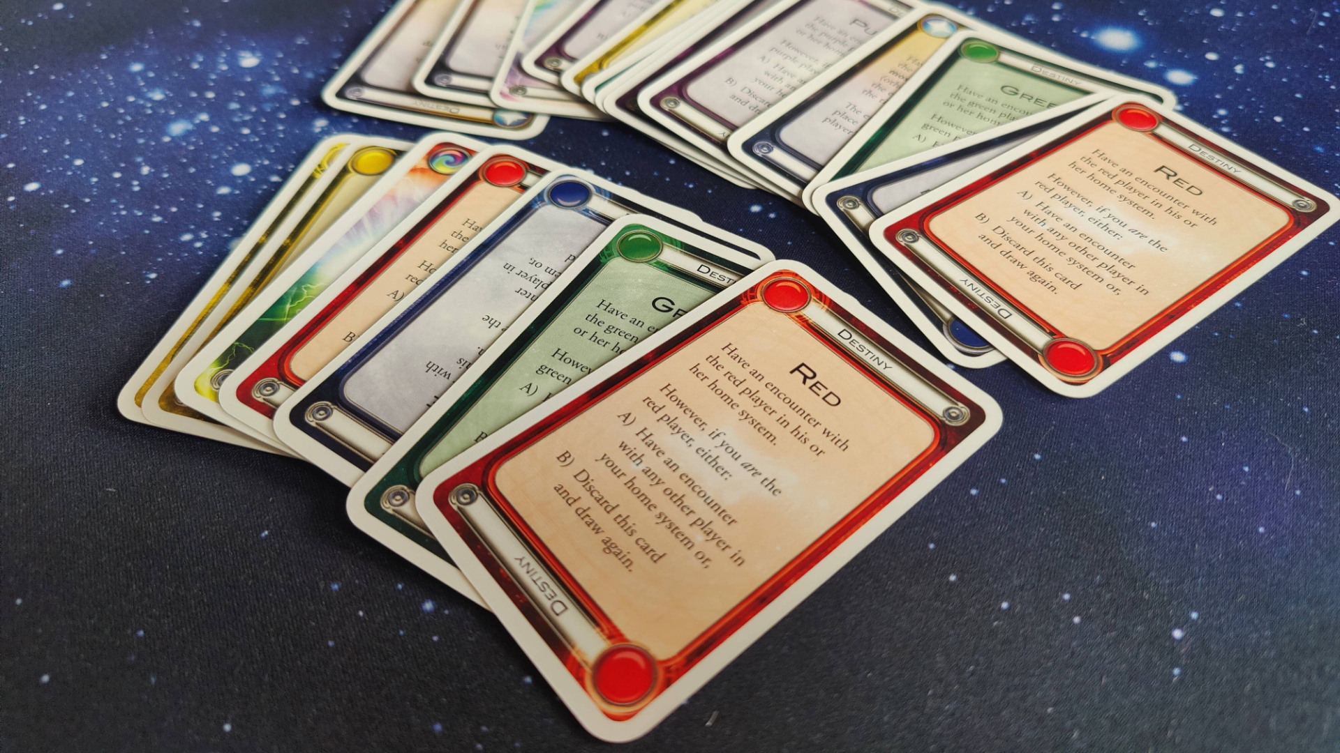 The cards that make up the destiny deck in Cosmic Encounter, which determines which players fight each other.
