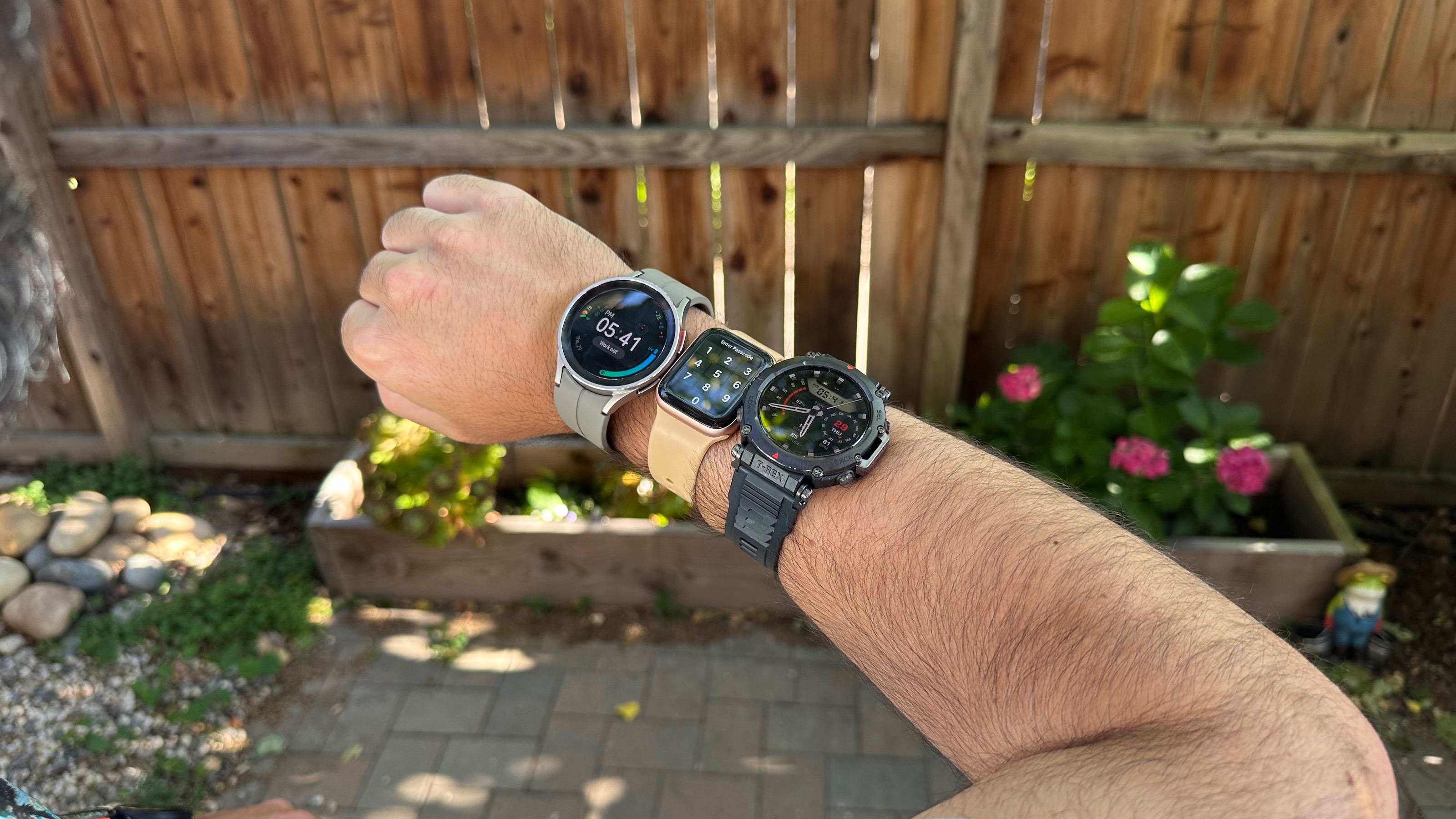 Wear three smartwatches on one wrist for a step counting accuracy test.